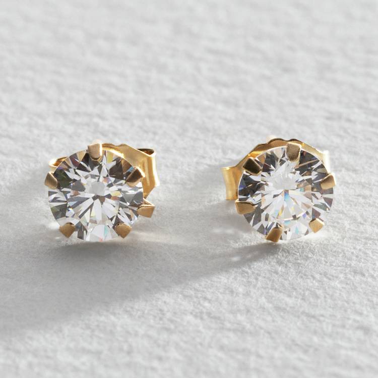 Revere 9ct gold cubic zirconia stud earrings 4mm, UK version