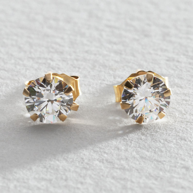 Revere 9ct gold cubic zirconia stud earrings 4mm, UK version