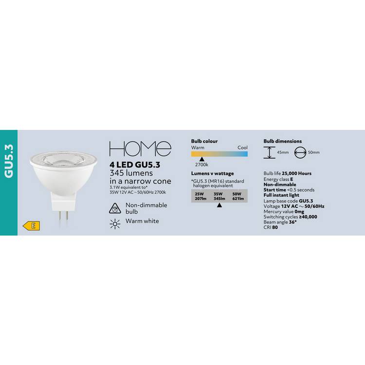 Argos Home LED light bulb GU5.3 4 pack, UK version