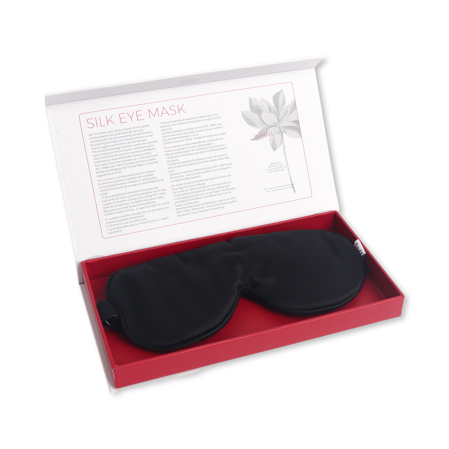 White Lotus Beauty silk sleep mask 100% mulberry silk, imported from the UK