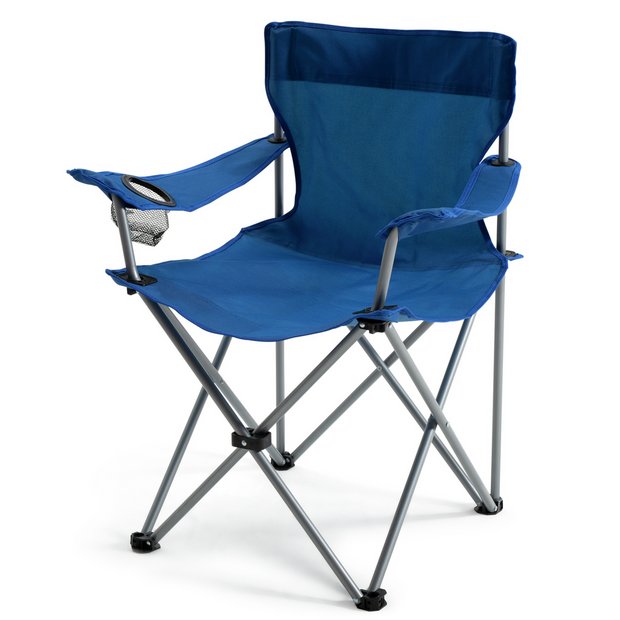 Folding camping chair blue with drinks holder and carry bag, imported from the UK