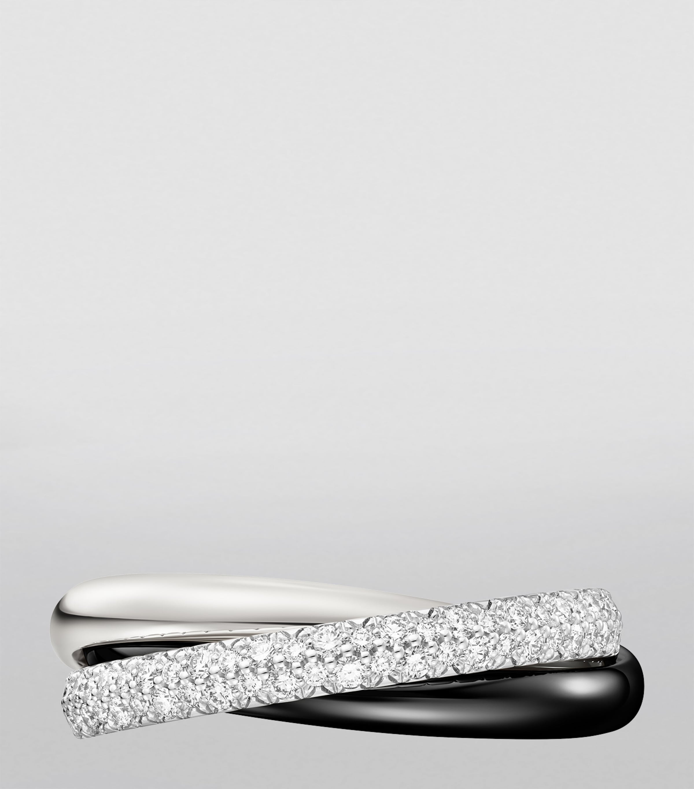 Cartier Trinity ring white gold ceramic diamond, imported from the UK