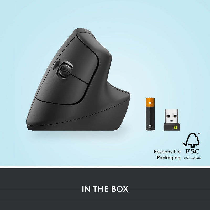 Logitech Lift Vertical Ergonomic Wireless Mouse Black, imported from the UK