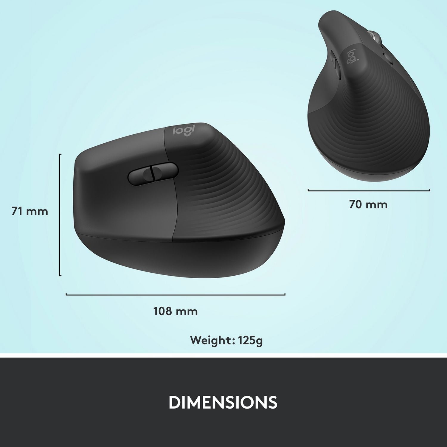 Logitech Lift Vertical Ergonomic Wireless Mouse Black, imported from the UK