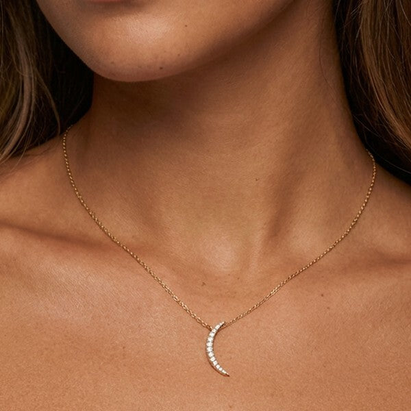 MUCHV gold crescent moon necklace with cubic zirconia stones - British product