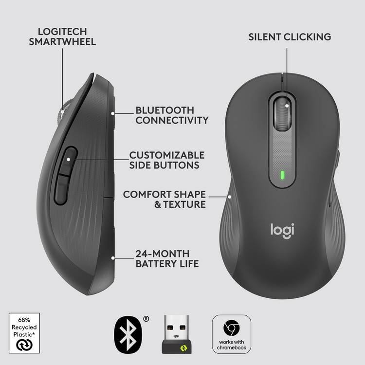 Logitech M650 left handed wireless mouse, UK version