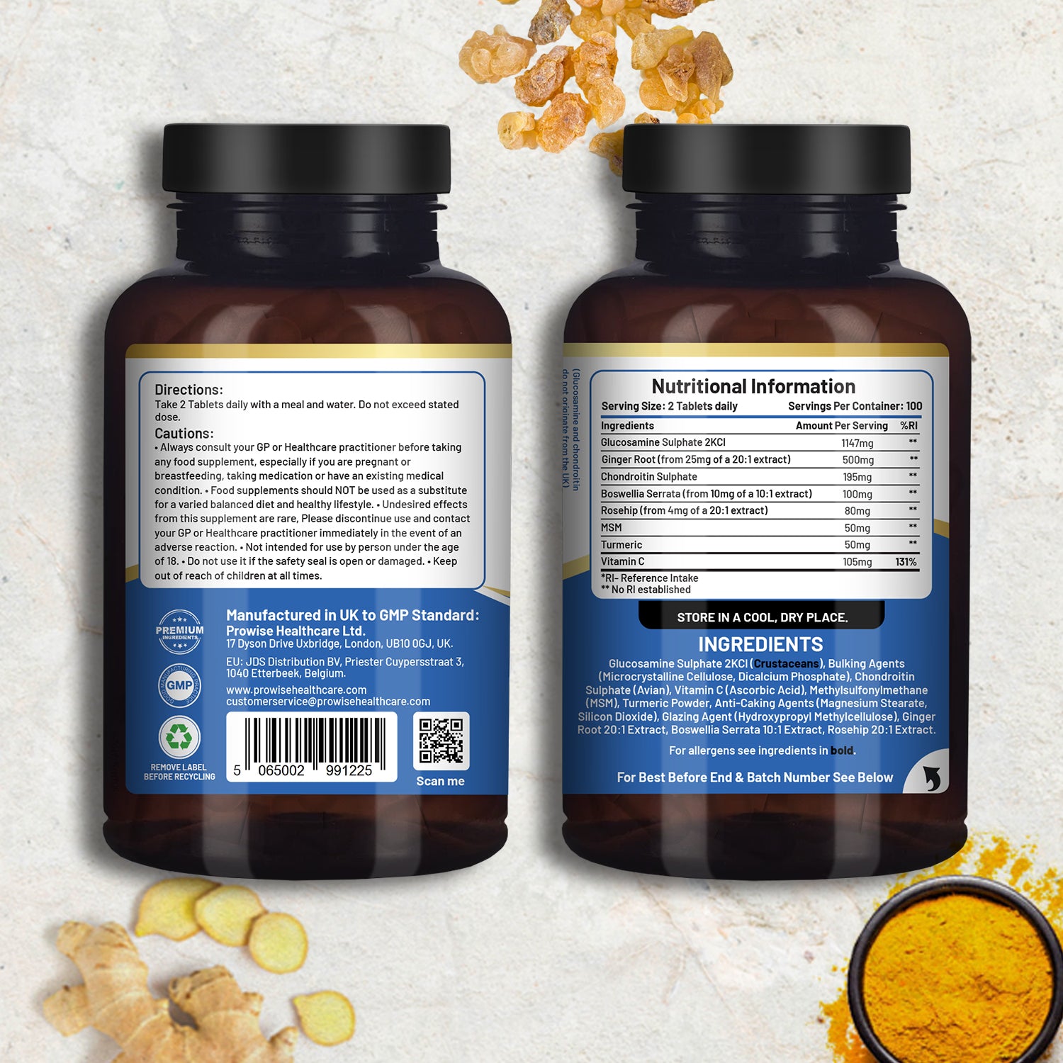 Prowise Healthcare glucosamine chondroitin complex 200 tablets, imported from the UK