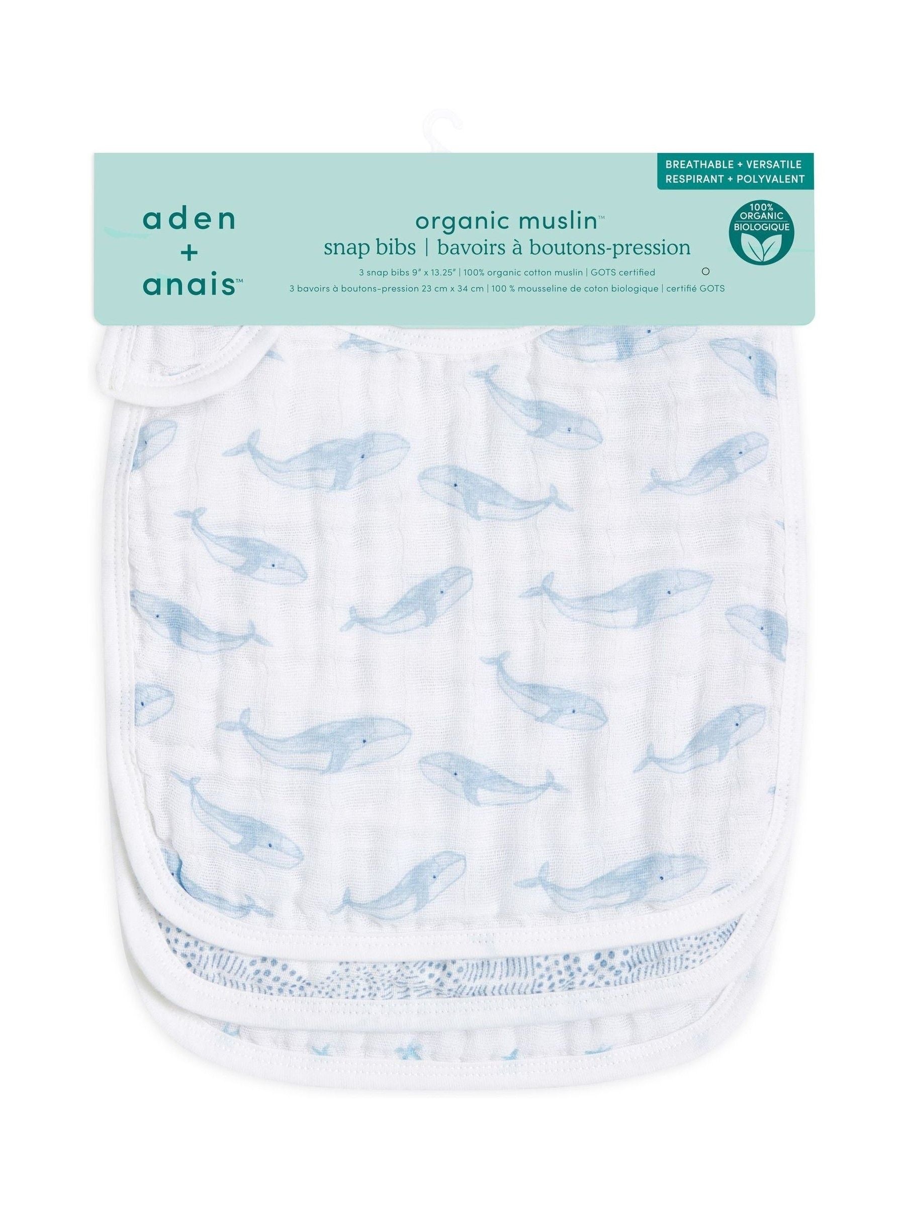 aden + anais blaue Baumwoll-Musselin Lätzchen mit Druckknopfverschluss im 3er-Pack 