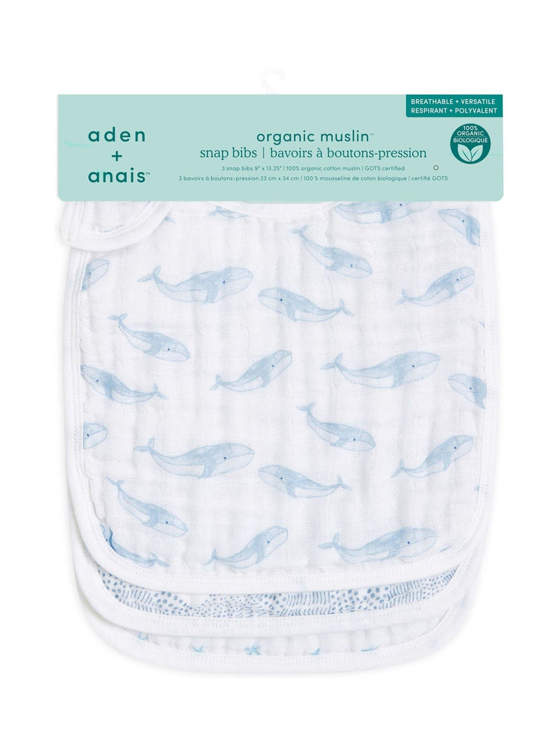 aden + anais blaue Baumwoll-Musselin Lätzchen mit Druckknopfverschluss im 3er-Pack 