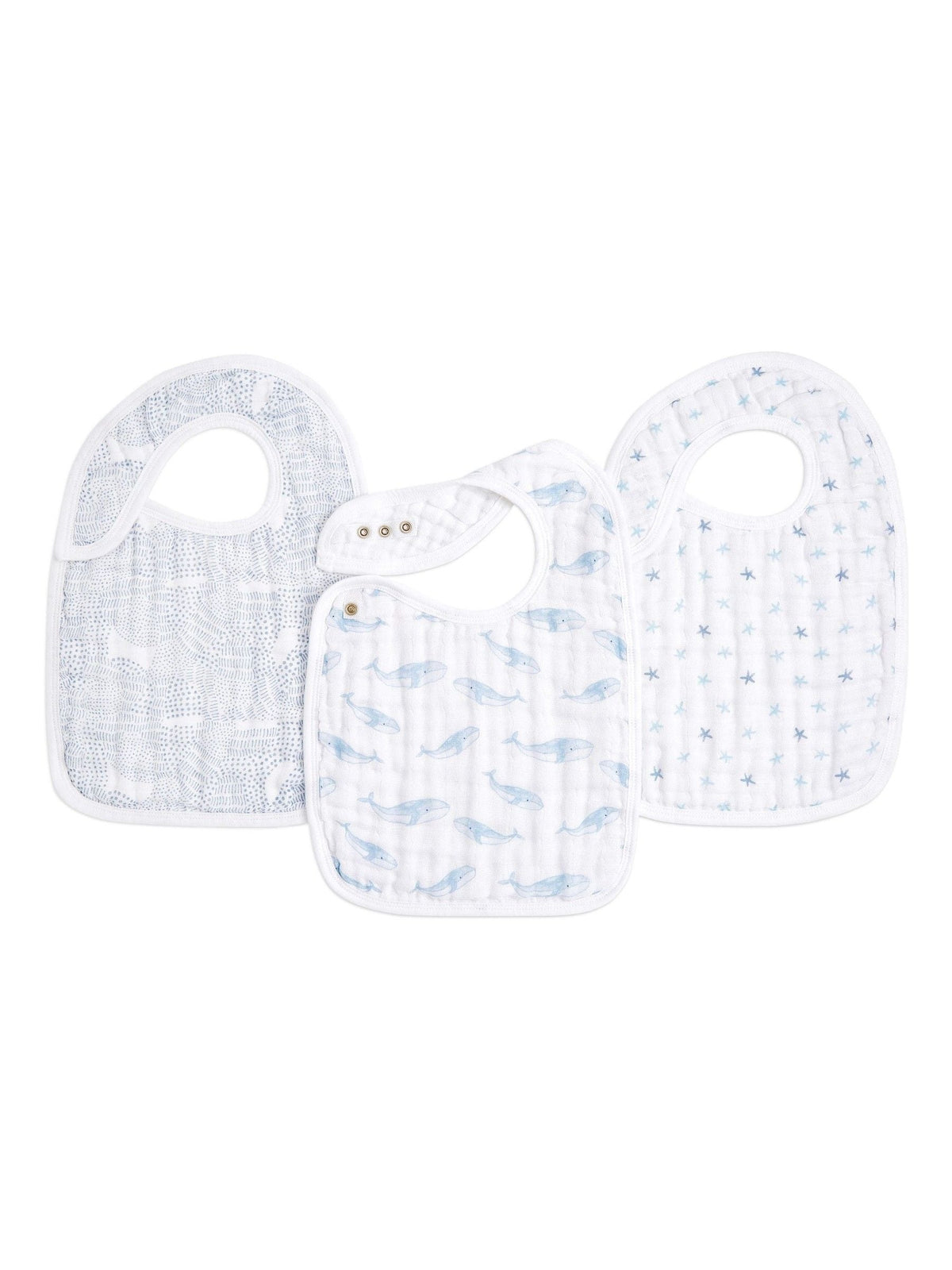 aden + anais blaue Baumwoll-Musselin Lätzchen mit Druckknopfverschluss im 3er-Pack 