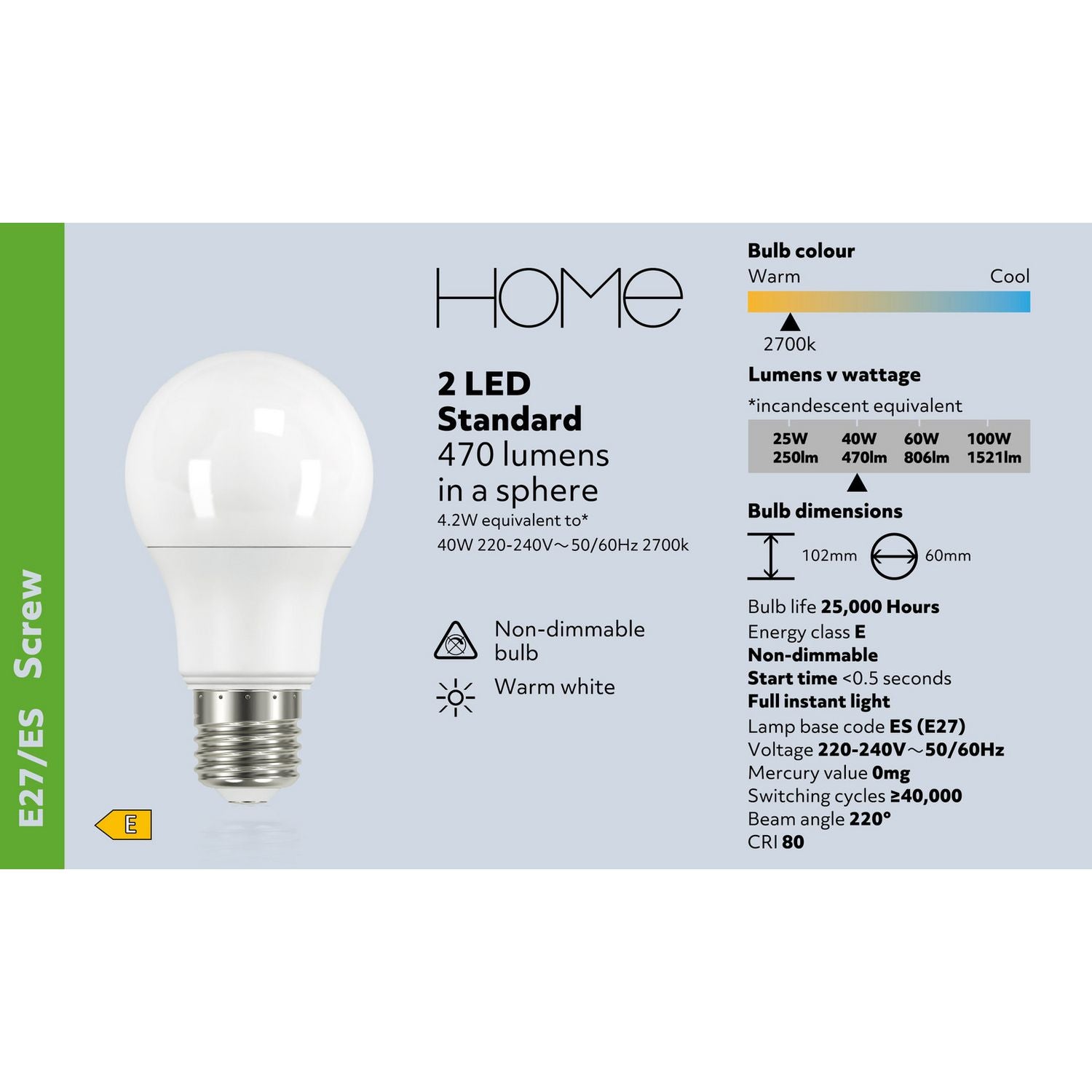 Argos Home 4.2W LED ES light bulb 2 pack (British brand)