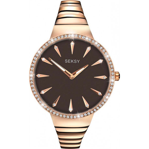 Seksy brown ladies watch with metal bracelet, imported from the UK