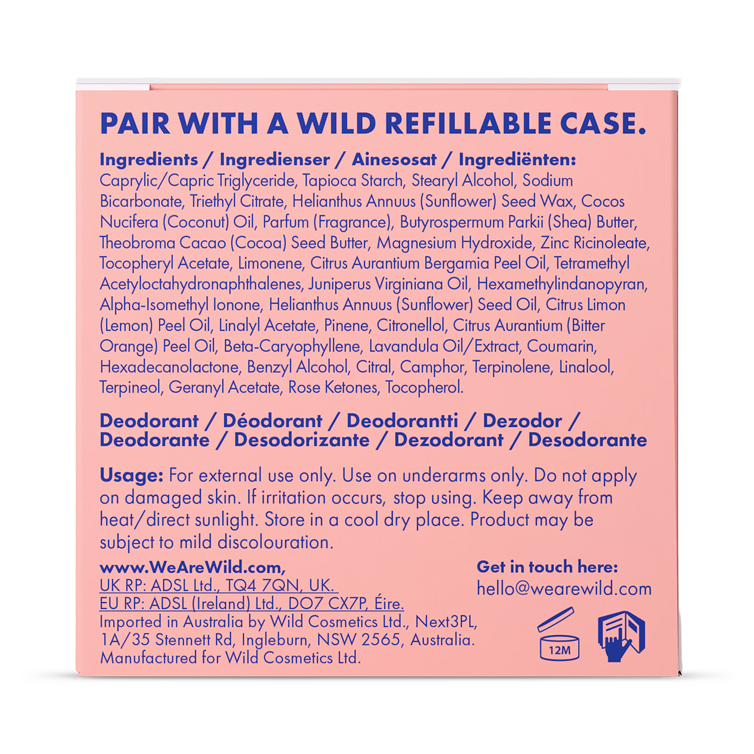 WILD deodorant refill Fresh Cotton & Sea Salt 40g, UK version