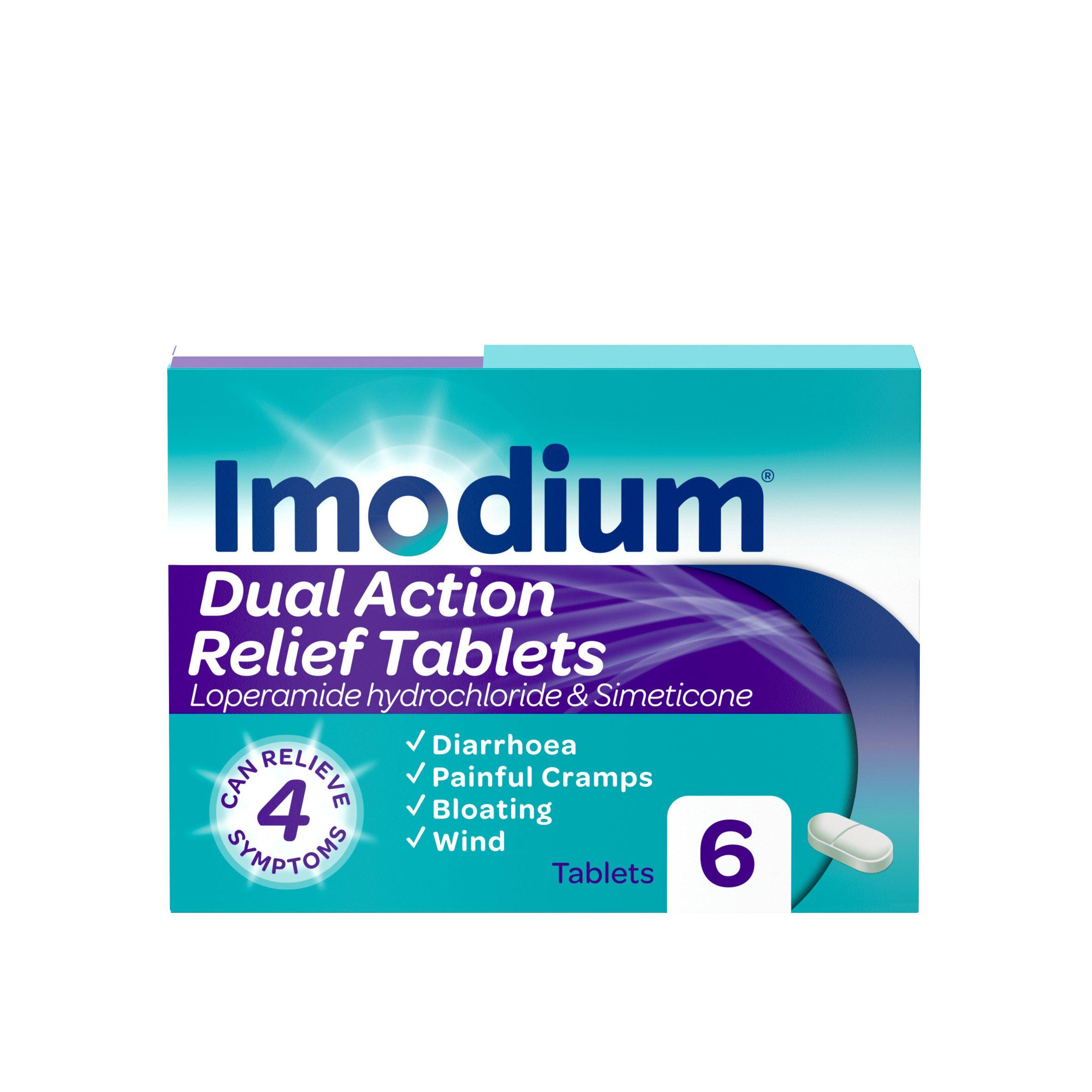 Imodium Dual Action Diarrhoea Cramps Bloating &amp; Wind Relief Tablets x6