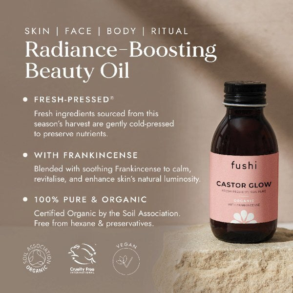 Fushi Castor Glow body oil with frankincense 100ml, imported from the UK