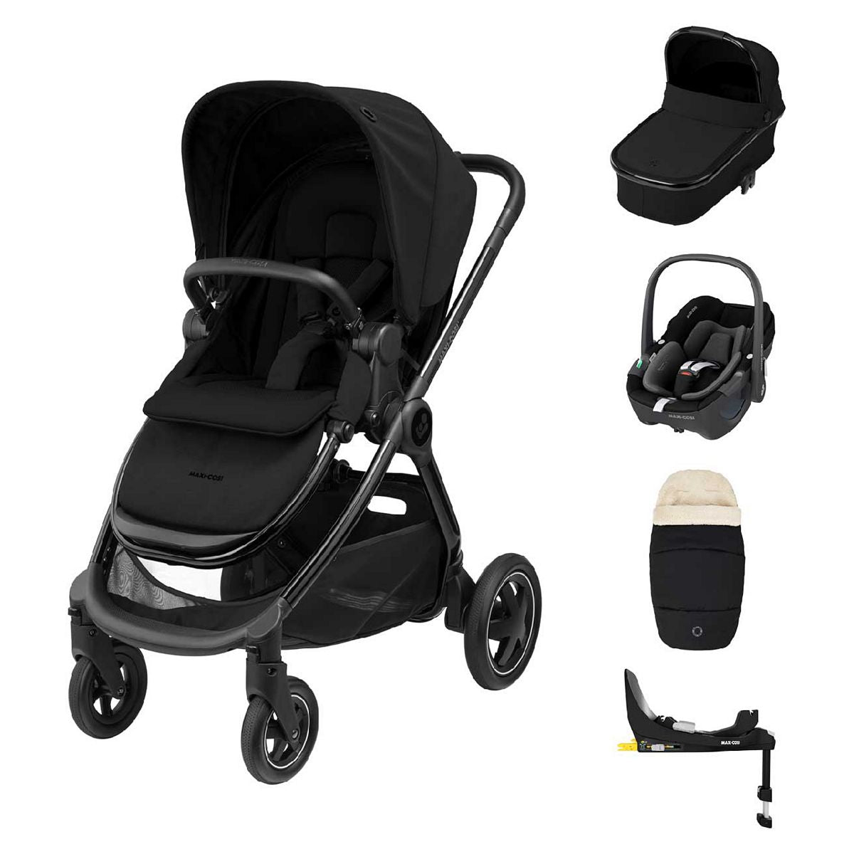 Maxi-Cosi Adorra Luxe Travel System with Car Seat Base Twillic Black GOODS Boots   