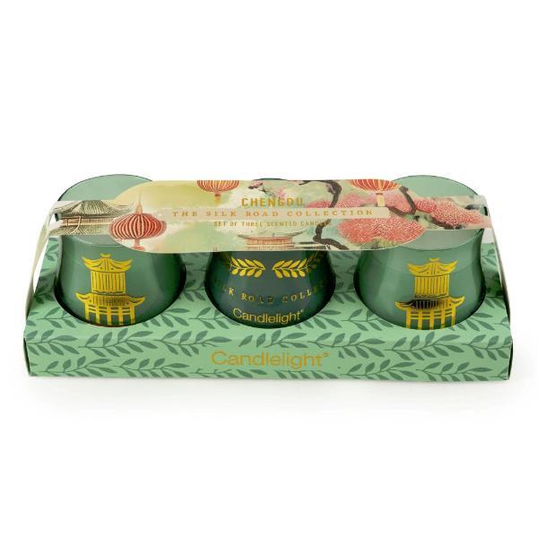 Candlelight Chengdu mini candle set emerald glass, UK version