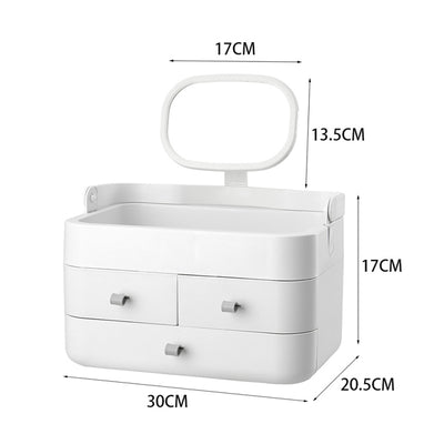 Livingandhome Sminkearrangør med Speil 3 Skuffer Hvit Plast Oppbevaring 30cm