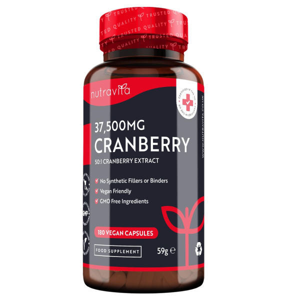 Nutravita cranberry supplement 37500mg 180 capsules, imported from the UK