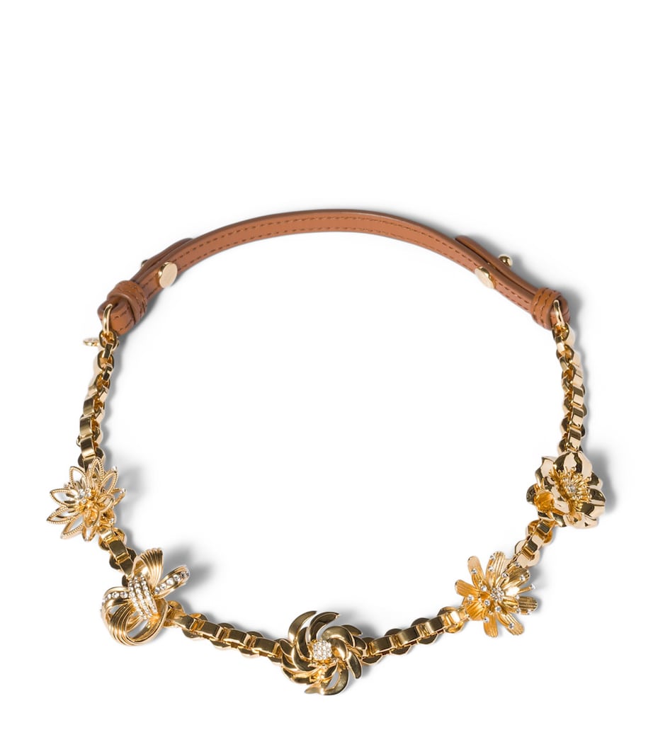 Miu Miu flower necklace with leather trim - British product