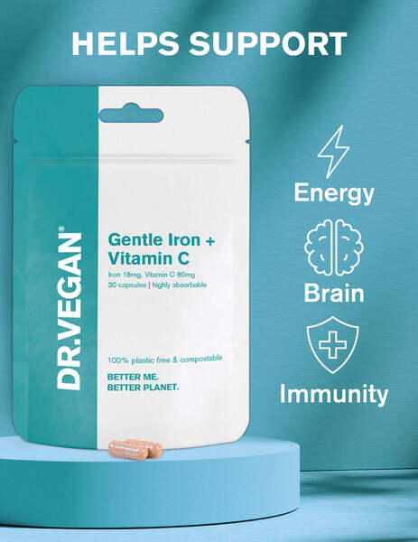 DR.VEGAN Gentle Iron and Vitamin C supplement 30 capsules, imported from the UK