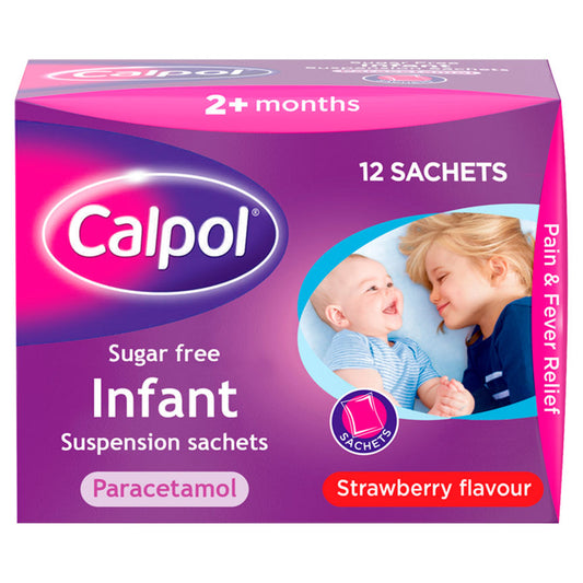Calpol Infant Paracetamol Suspension 2+ months Strawberry Flavour Sugar-Free Sachets 12 x 5ML GOODS ASDA   