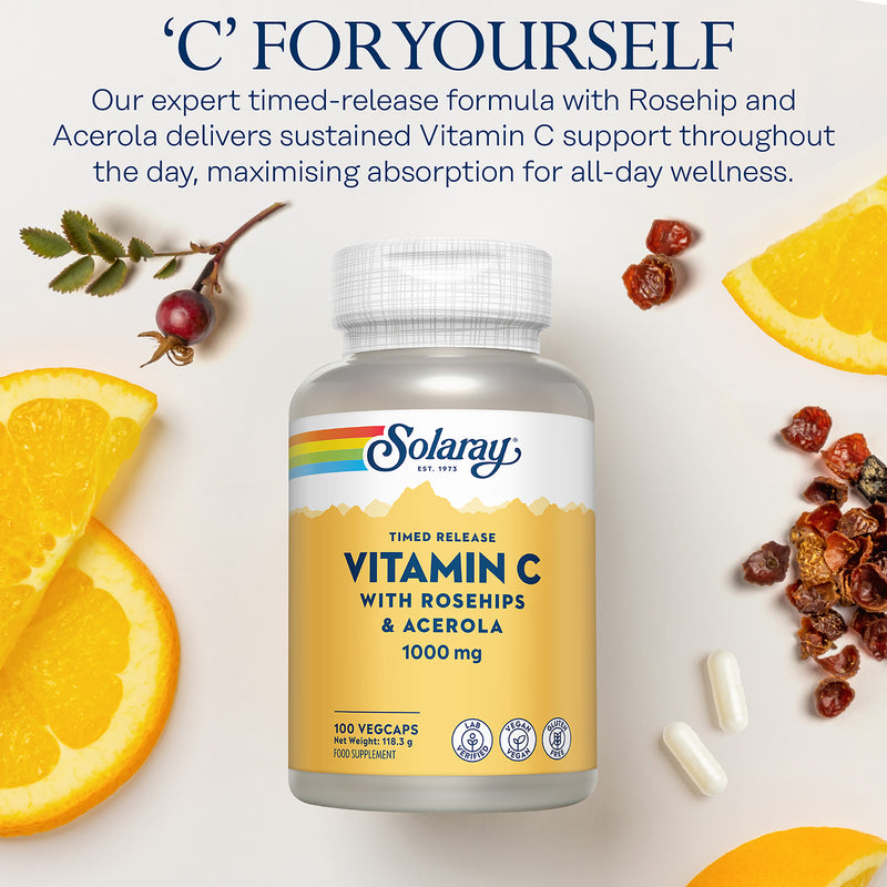 Solaray Vitamin C time release supplement 100 capsules, imported from the UK