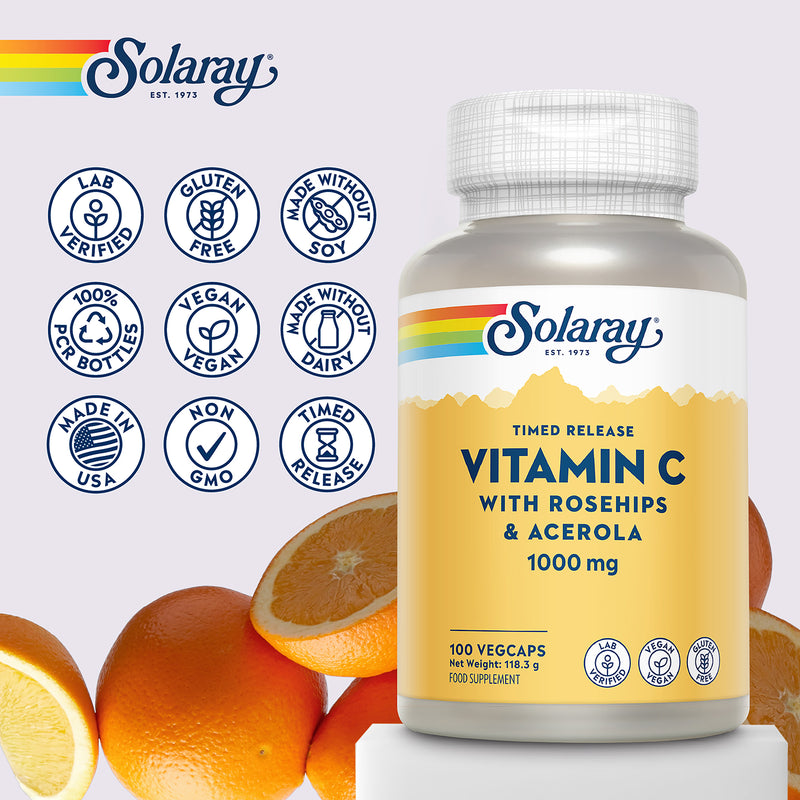 Solaray Vitamin C time release supplement 100 capsules, imported from the UK