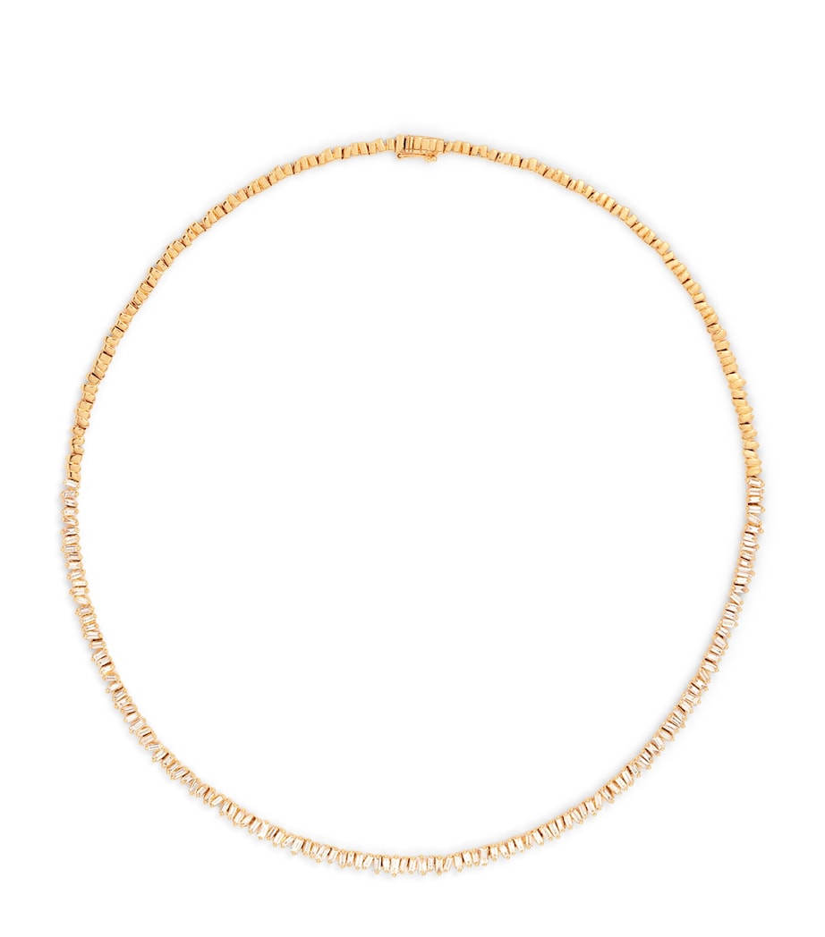 Suzanne Kalan yellow gold diamond tennis necklace 43cm, imported from the UK