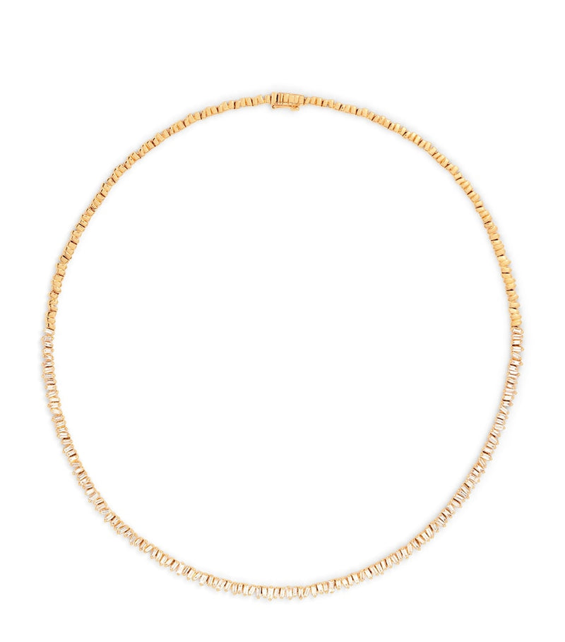 Suzanne Kalan yellow gold diamond tennis necklace 43cm, imported from the UK