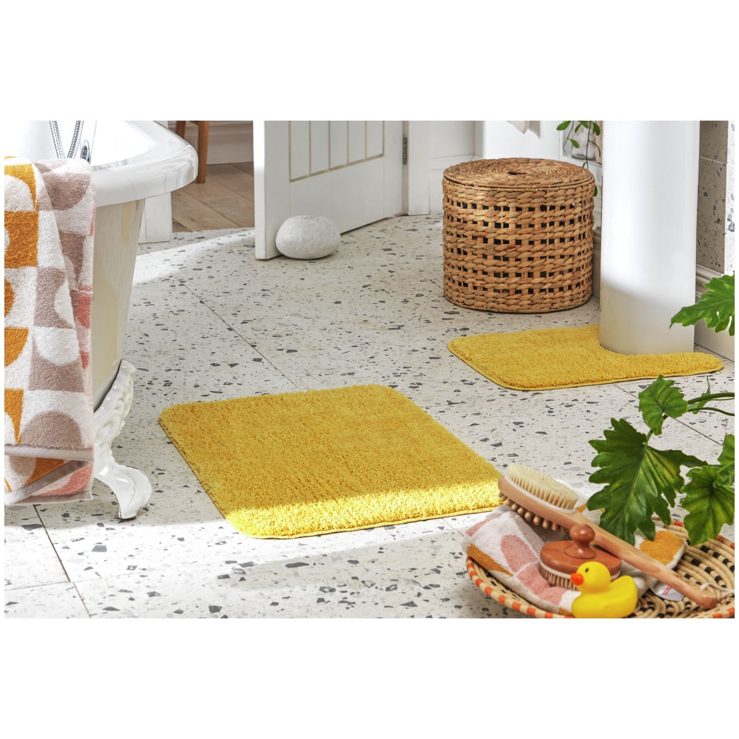 Argos Home Tufted Bath & Pedestal Mat Set - Mustard