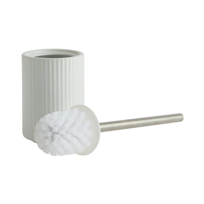 Argos Home white ribbed toilet brush and stoneware holder (British brand)