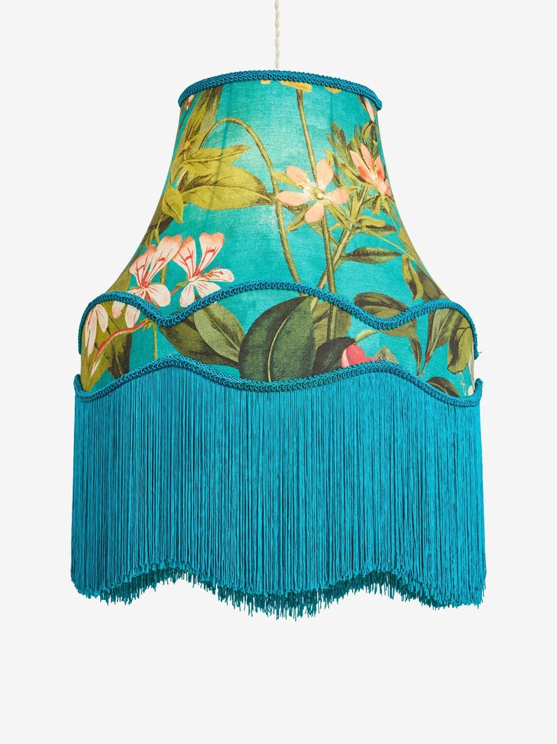Clarke and Clarke Blue Passiflora Tassel easyfit lamp shade, UK version