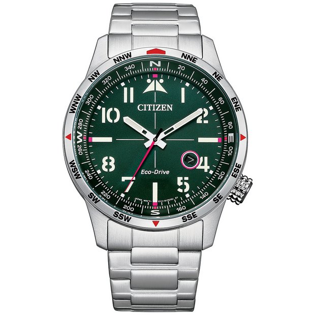 Citizen silver stainless steel green dial watch, imported from the UK