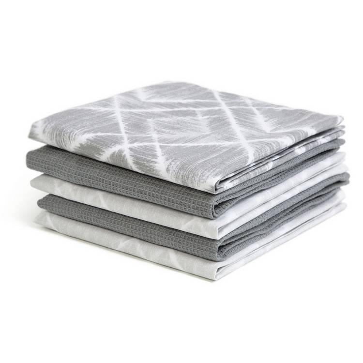 Habitat cotton tea towels pack of 5 grey, imported from the UK