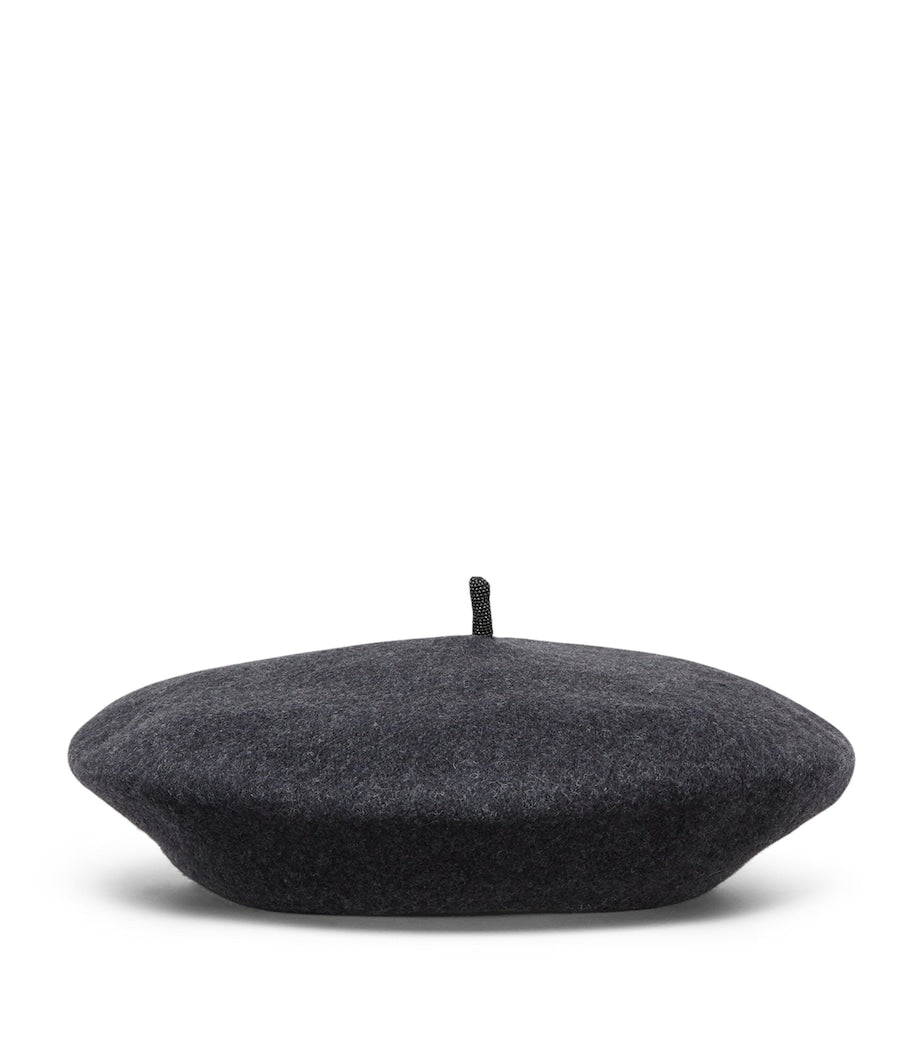 Brunello Cucinelli wool beret with beading and silver-tone hardware - British product