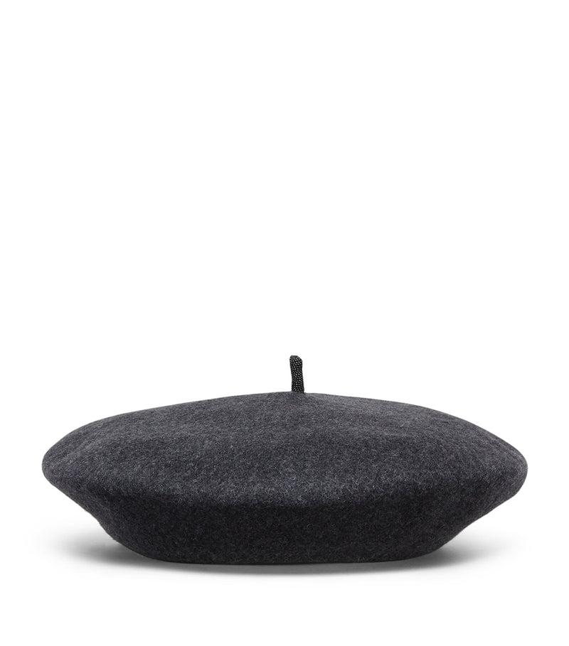 Brunello Cucinelli wool beret with beading and silver-tone hardware - British product