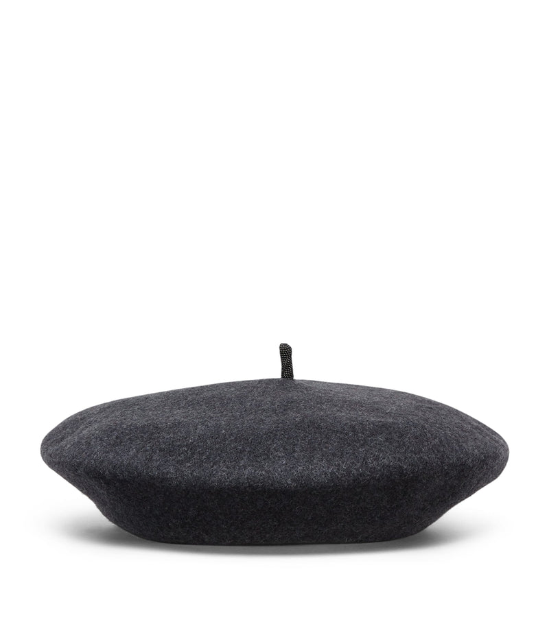 Brunello Cucinelli wool beret with beading and silver-tone hardware - British product