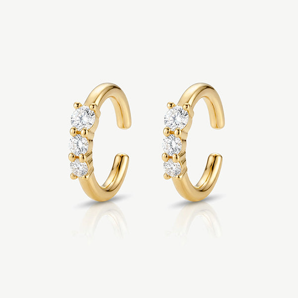 MUCHV gold ear cuffs with three cubic zirconia stones 1cm, UK version
