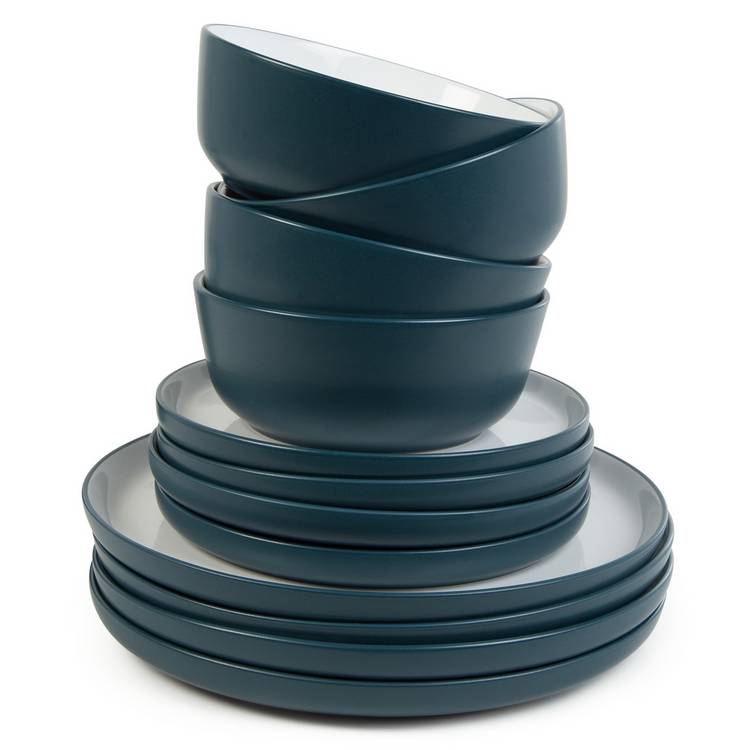 Habitat 16-piece stoneware dinner set white and navy, imported from the UK