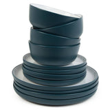 Habitat 16-piece stoneware dinner set white and navy, imported from the UK