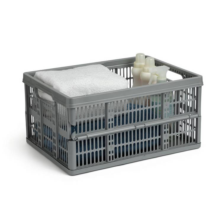 Argos Home grey folding plastic storage crates 3x32L (British brand)