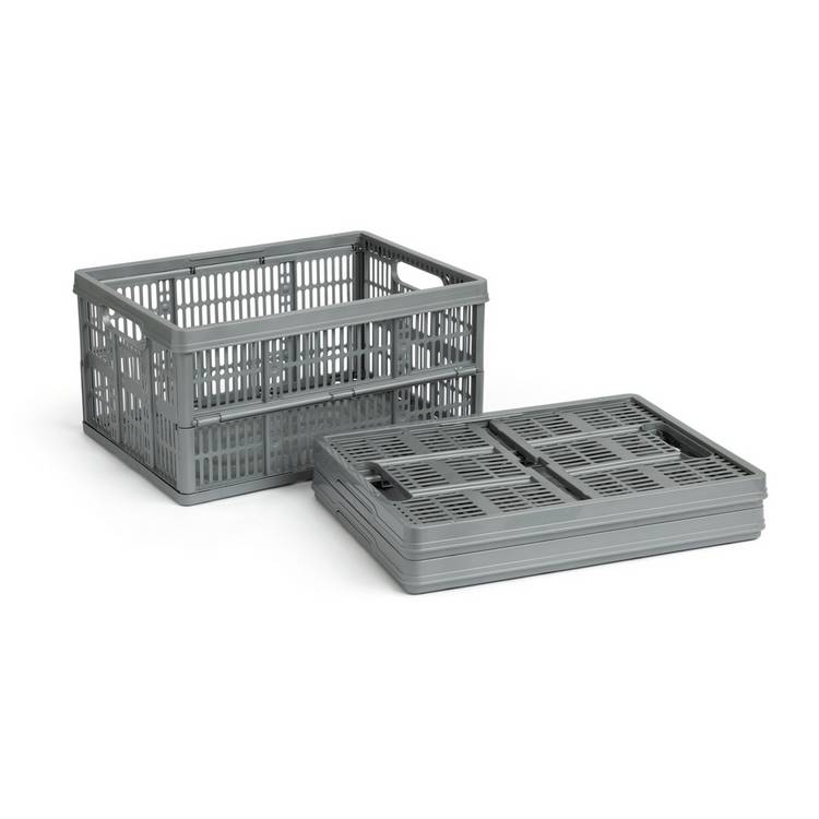 Argos Home grey folding plastic storage crates 3x32L (British brand)