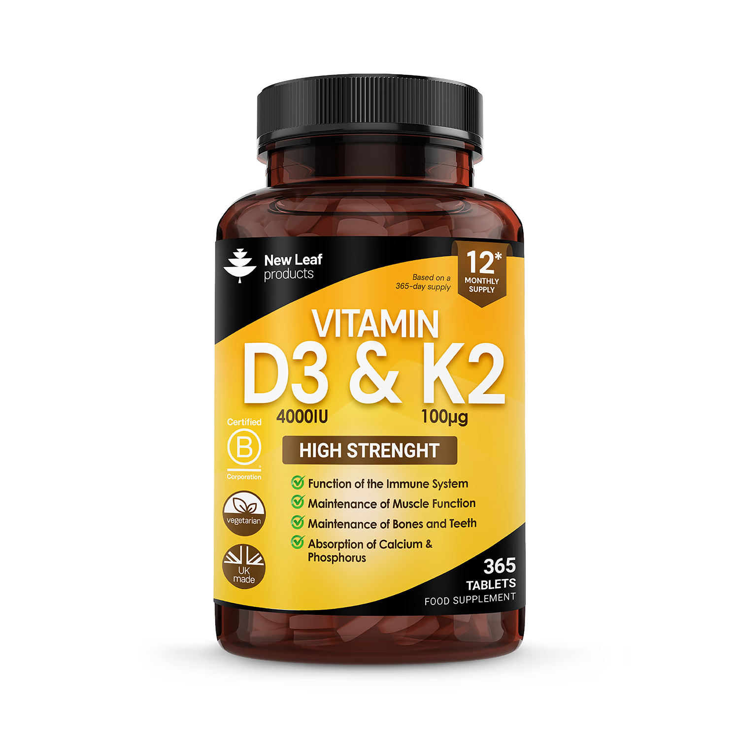 New Leaf Products Vitamin D3 K2 tablets 365 tablets - British product