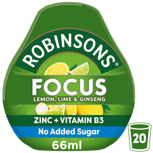 Robinsons Focus No Added Sugar Lemon, Lime & Ginseng with vitamin B3 & Zinc GOODS ASDA   