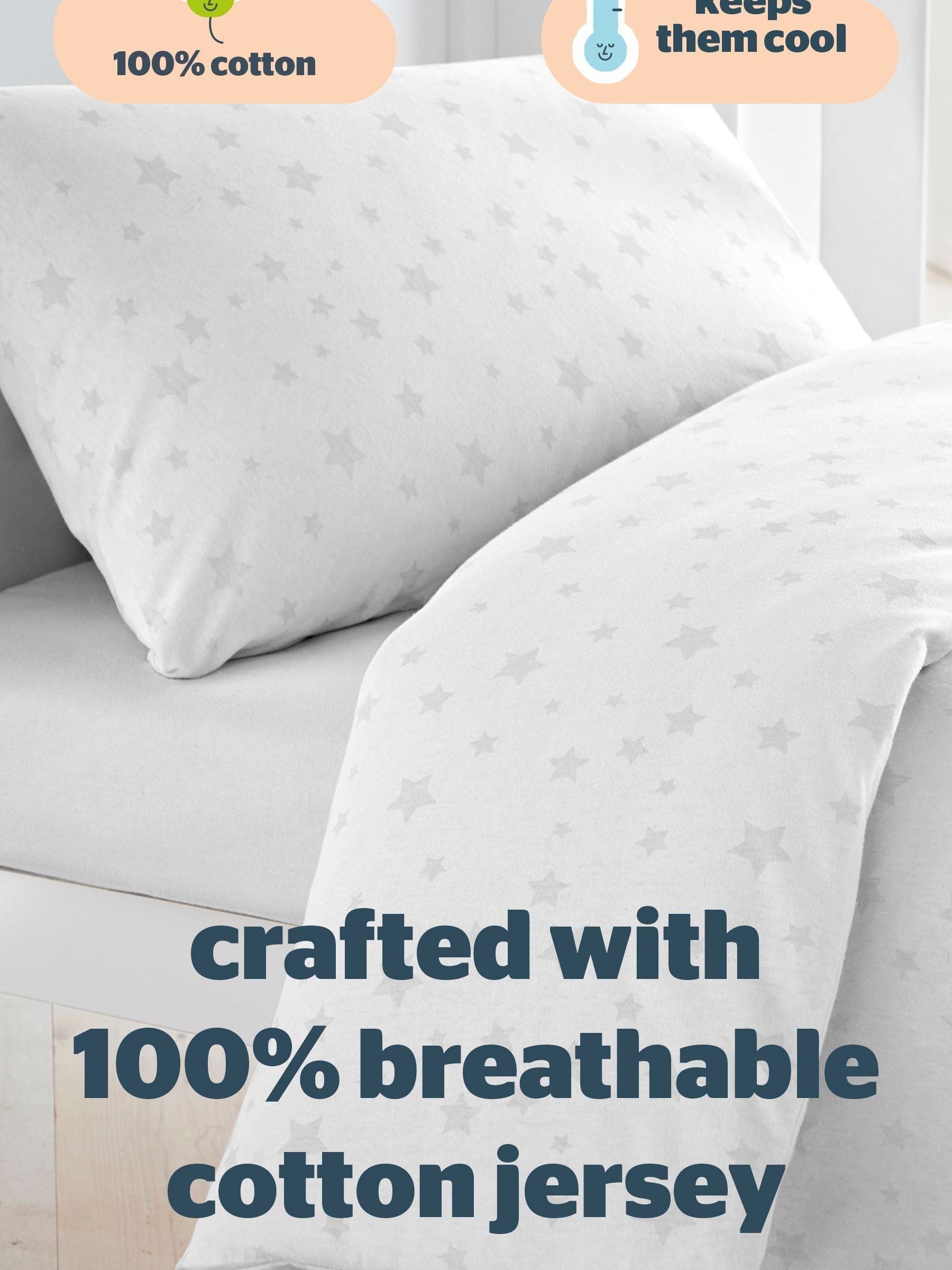 Silentnight Natural 100% Cotton Safe Nights Grey Star Cot Bed Duvet Set