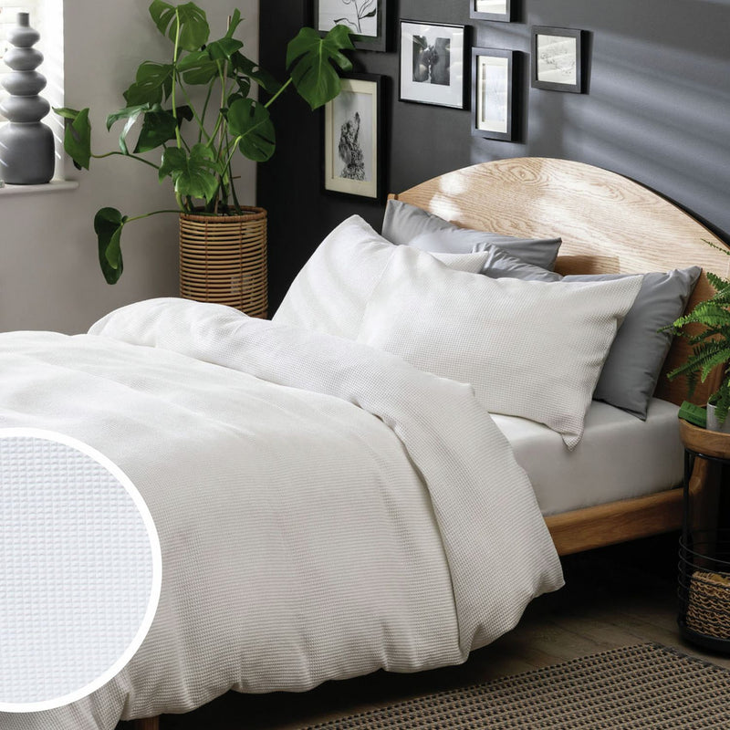 Habitat Cotton Waffle Plain White Bedding Set - Double
