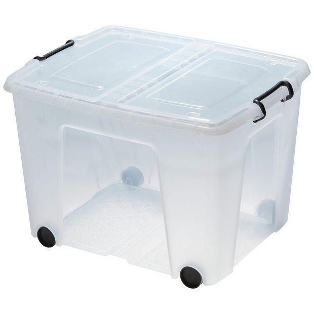 Strata 75L wheeled clear storage box with lid - British product