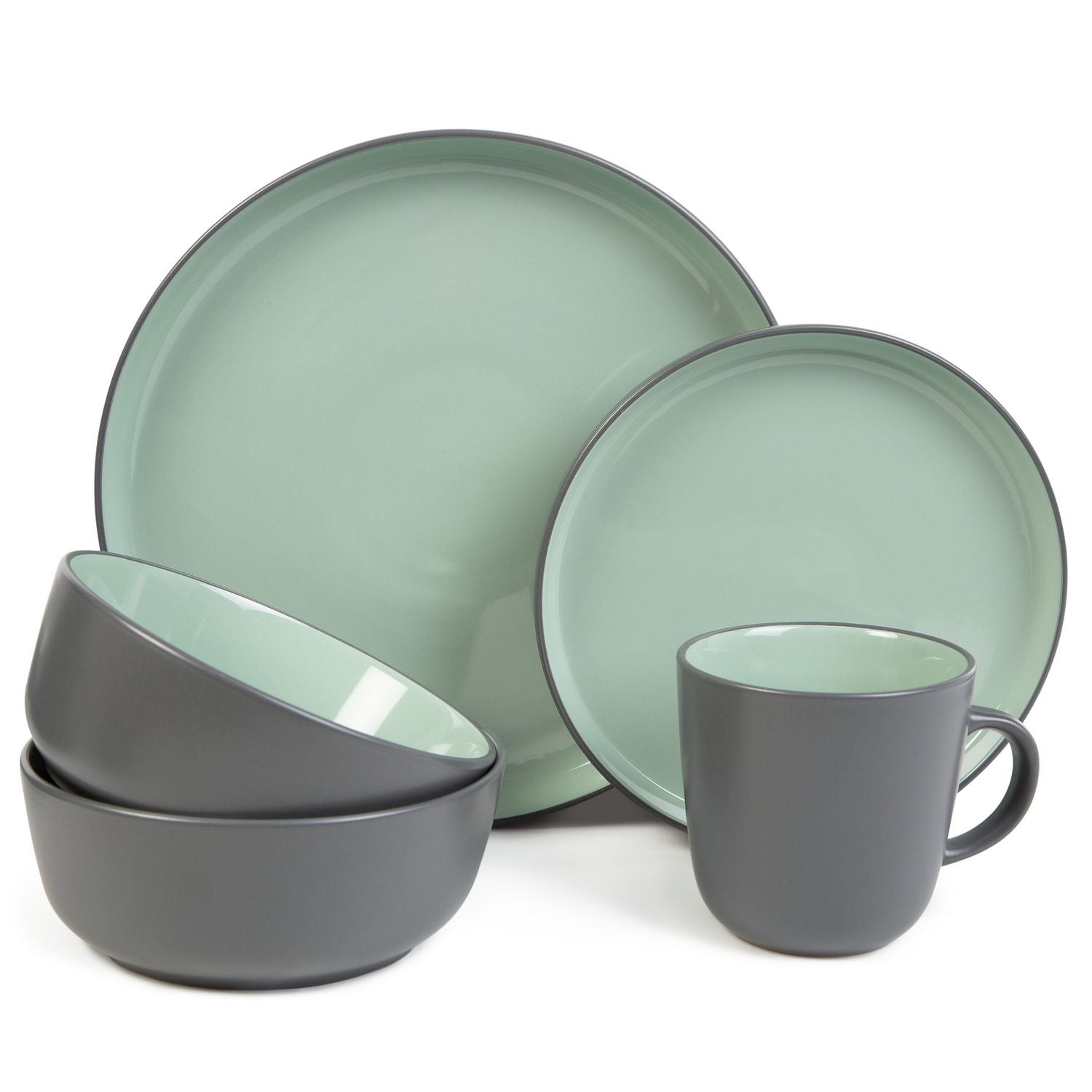 Habitat two tone mint green and grey dinner set 16 piece, UK version