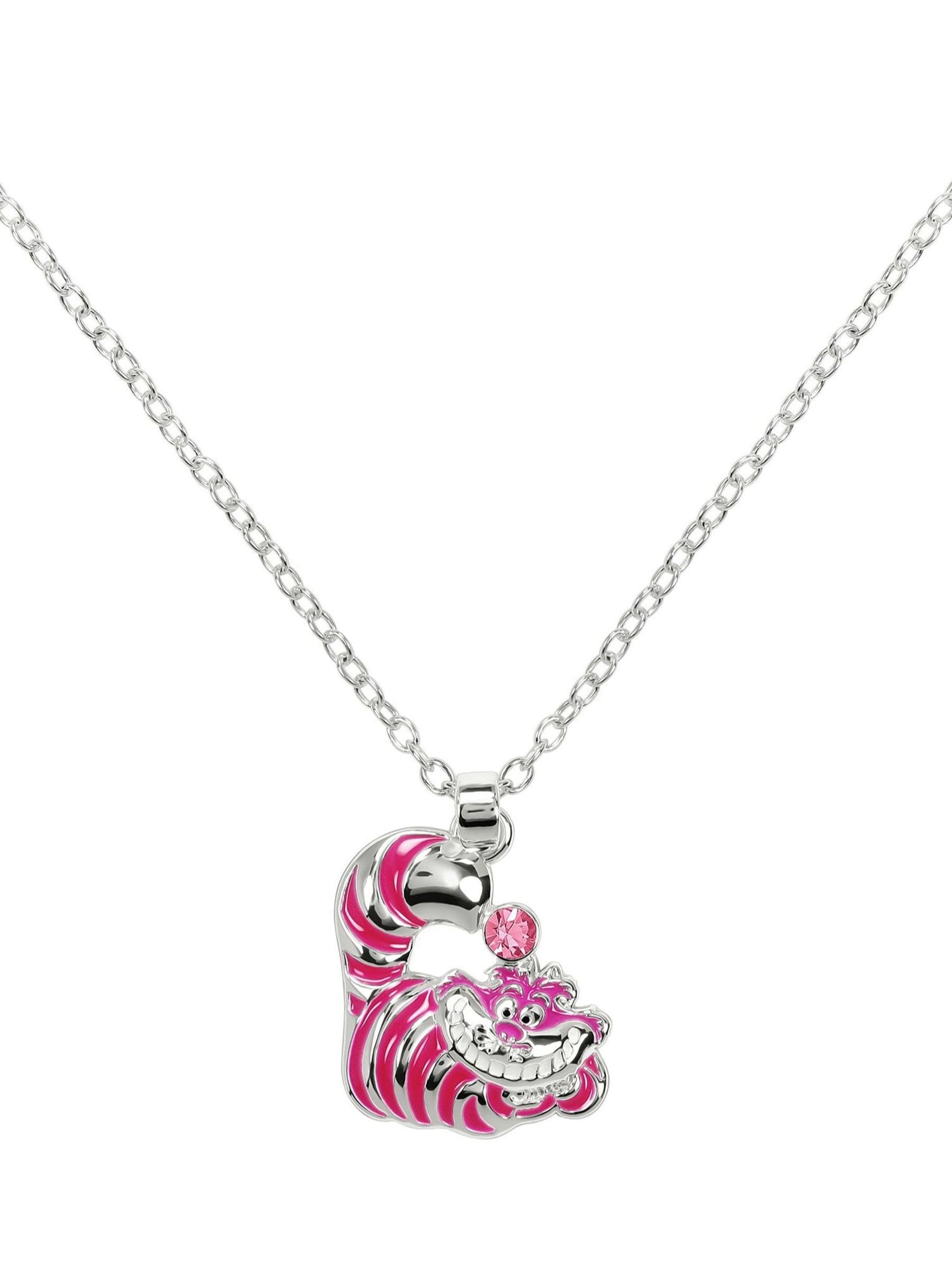 Peers Hardy silver tone Cheshire Cat pendant necklace with pink stone - British product